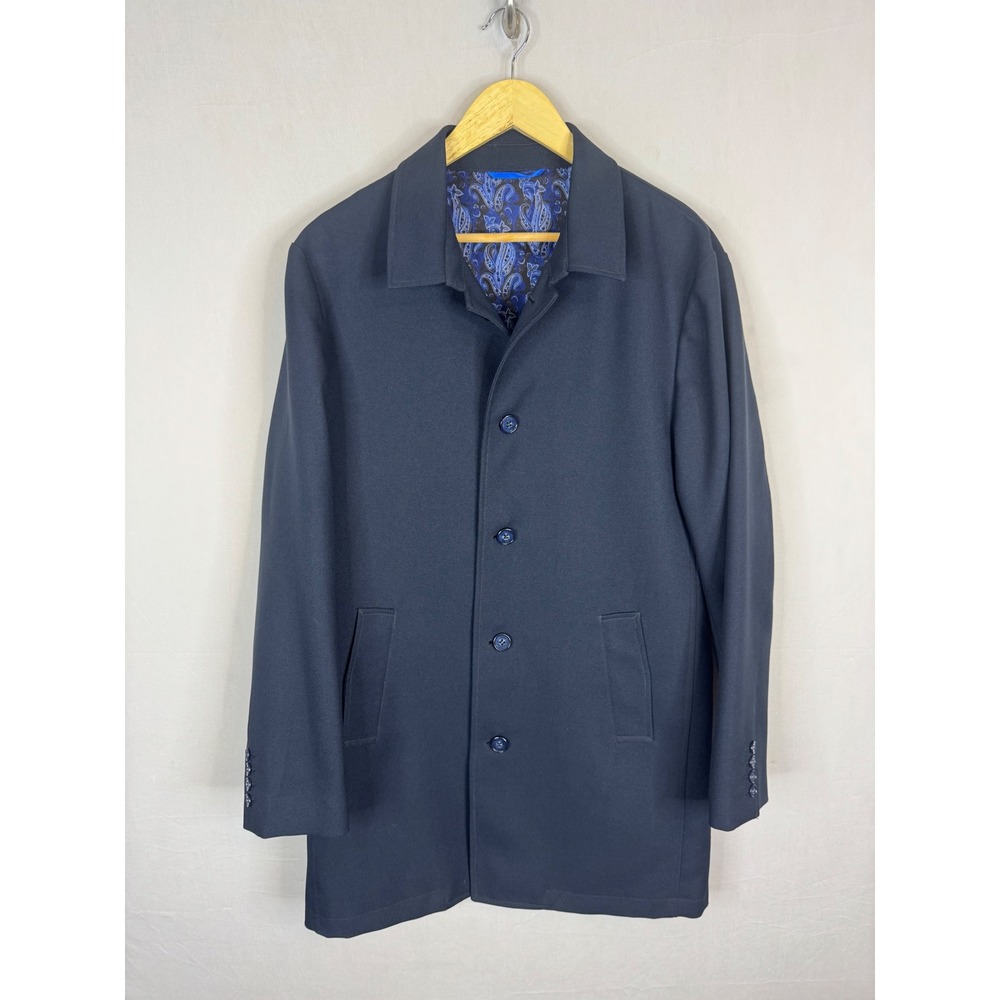Sondergaard Copenhagen Mens Slim Fit Car Coat Navy Blue Paisley Lining Size 40